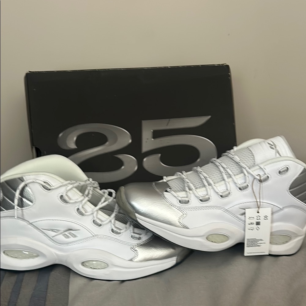 Reebok Metallic Silver and White High-Tops Allen iverson